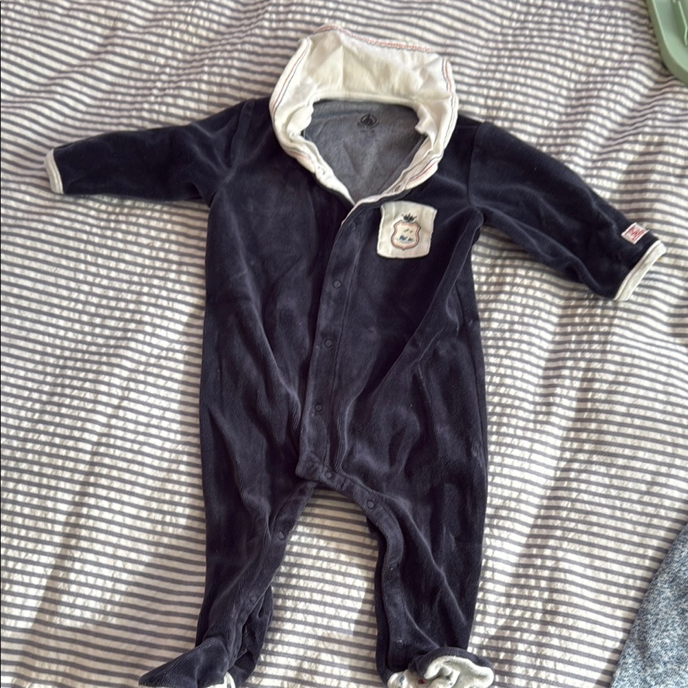 Petit Bateau White and Blue Footies One Piece